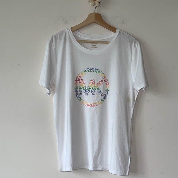 Michael Kors White Tee with Multicolor Logo - Picture 1 of 5